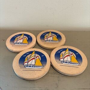 Four VTG Sailboat Design Ceramic Coasters
